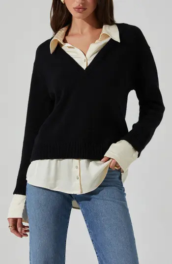 ASTR the Label Jianna Layered Sweater in Black Cream at Nordstrom Rack, Size Medium | Nordstrom Rack