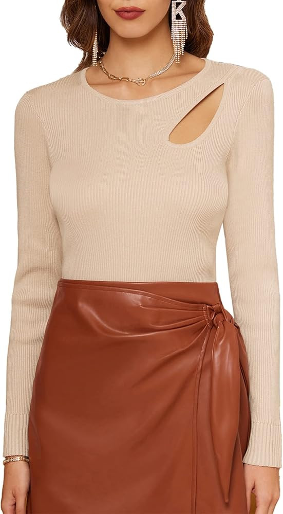 GRACE KARIN Women's Long Sleeve Crew Neck Cutout Top Sexy Trendy Slim Fit Ribbed Knit Pullover Sweat | Amazon (US)