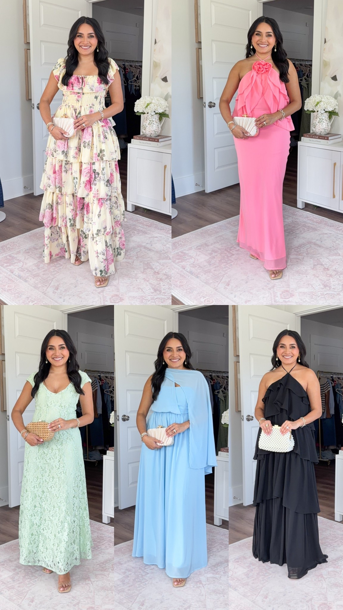 Wedding guest and special occasion dresses!
For reference: I’m 5’0, petite, 32b bra size, and 2/26 in bottoms, pear shaped. 
*Everything I share is unaltered! TTS means true to size. Between size 5-6.5 in shoes


Sage green lace dress size 2 TTS 
Yellow floral dress size xs - could have sized down a size
Coral halter dress size xs TTS 
Blue dress size 2 TTS - size up a size if you have a larger bust 
Black halter dress size xs - could have sized down a size, big in the chest and back 
Heels size 5 TTS 



#LTKootd #LTKWedding #LTKPetite