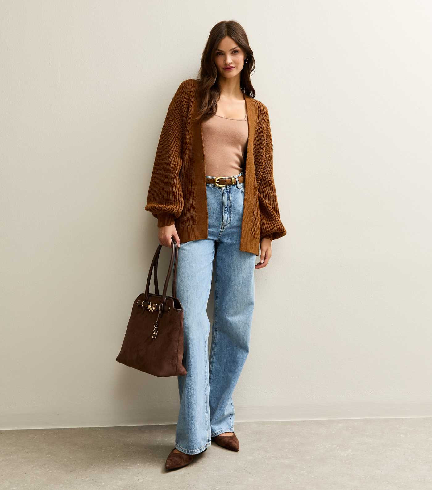 Tall Tan Ribbed Knit Balloon Sleeve Longline Cardigan | New Look | New Look (UK)