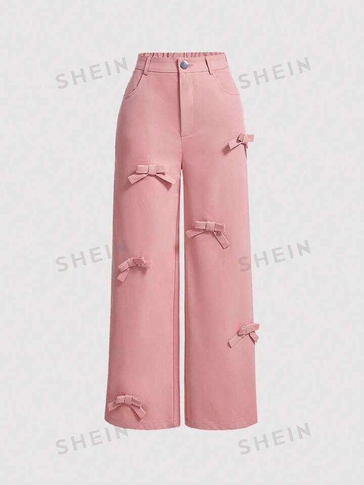 SHEIN MOD Bow Front Pink Spring Break Wide Leg Pants | SHEIN