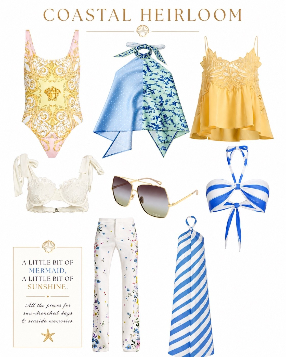 Coastal Heirloom ✨
A little bit of mermaid, a little bit of sunshine… and everything I want to wear by the sea.

Soft golds, ocean blues, delicate lace, and pieces that feel equal parts timeless and effortless 🤍

This is my idea of summer—feminine, coastal, and just a little bit dreamy.

Comment SHOP and I’ll send you all the links 💌

#LTKMothersDay #LTKTravel #LTKSwim