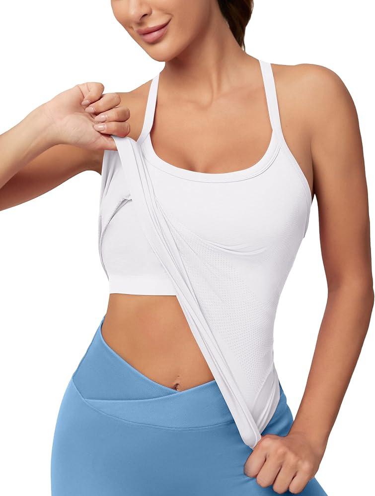 MathCat Workout Tank Tops for Women with Built in Bra, Sleeveless Gym Tops Seamless Racerback Ath... | Amazon (US)