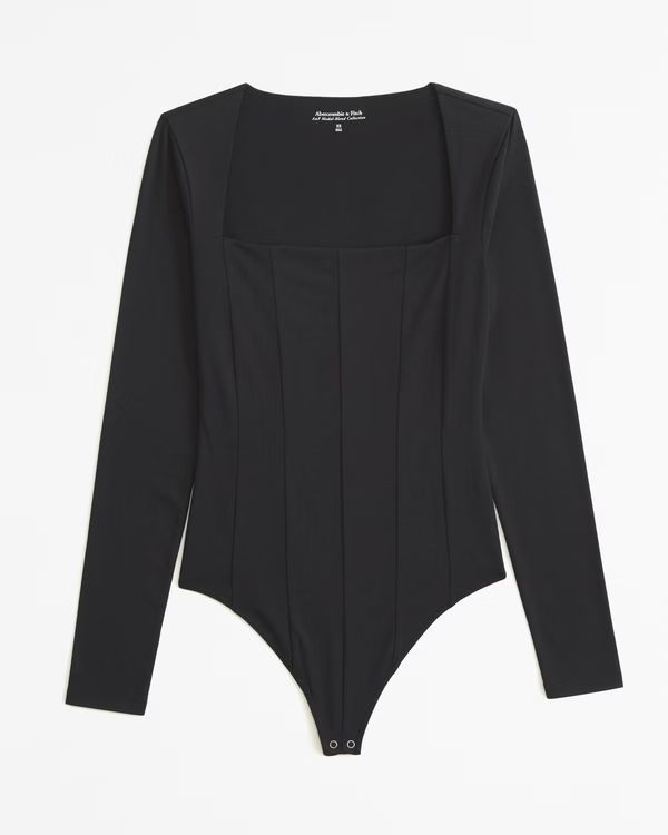 Women's Long-Sleeve Cotton-Modal Squareneck Corset Bodysuit | Women's Tops | Abercrombie.com | Abercrombie & Fitch (US)
