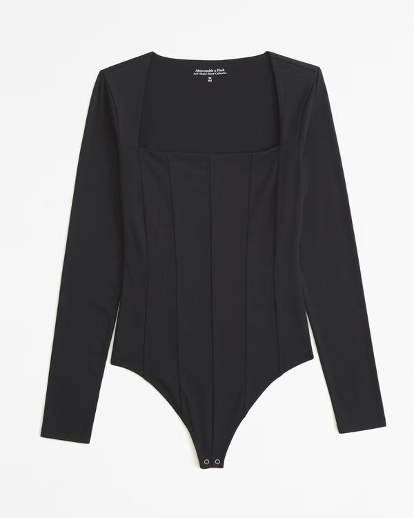 Long-Sleeve Cotton-Modal Squareneck Corset Bodysuit | Abercrombie & Fitch (US)