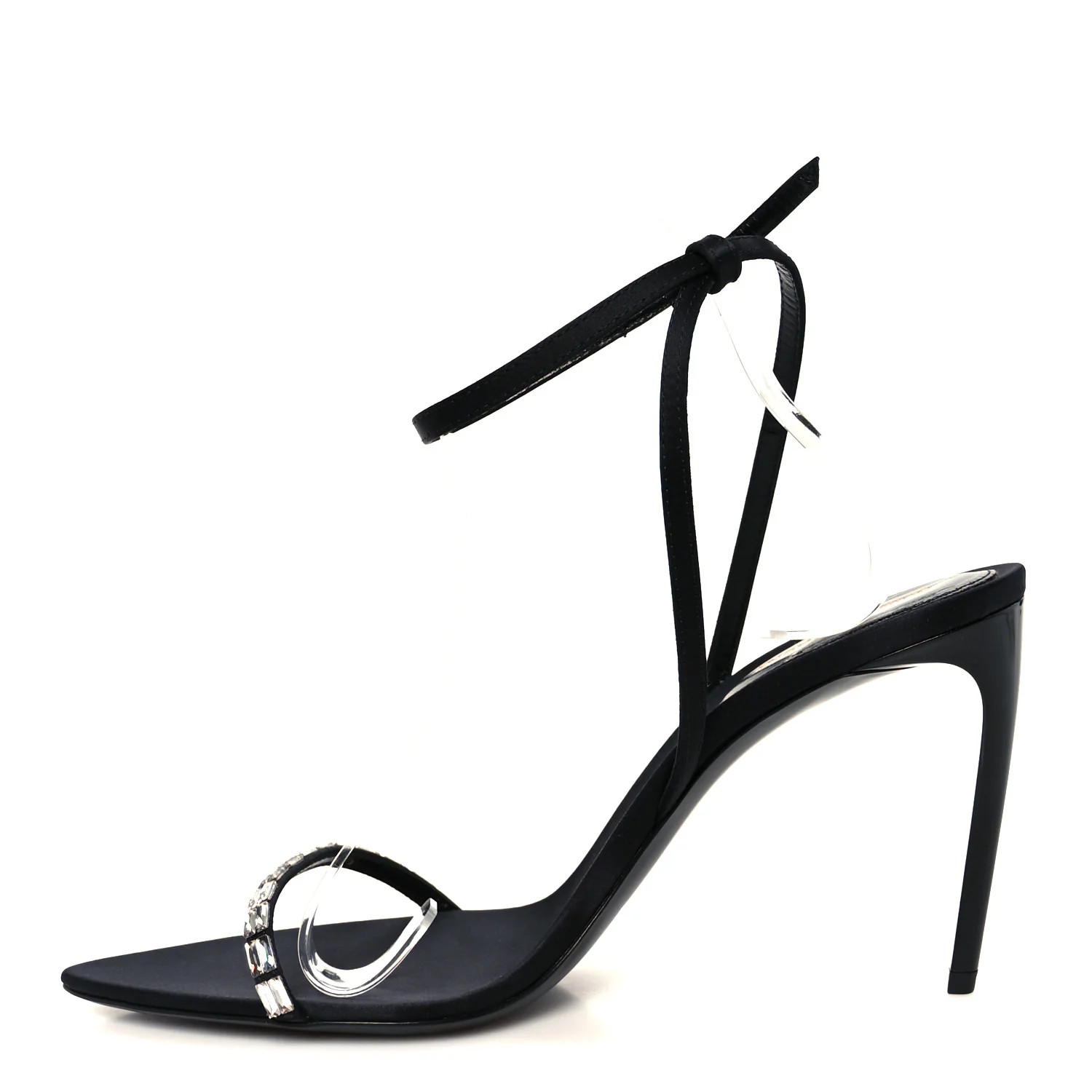 Saint Laurent Crepe Satin Crystal New Nuit 90 Ankle Strap Sandals 38.5 Black 1795169 | FASHIONPHILE (US)