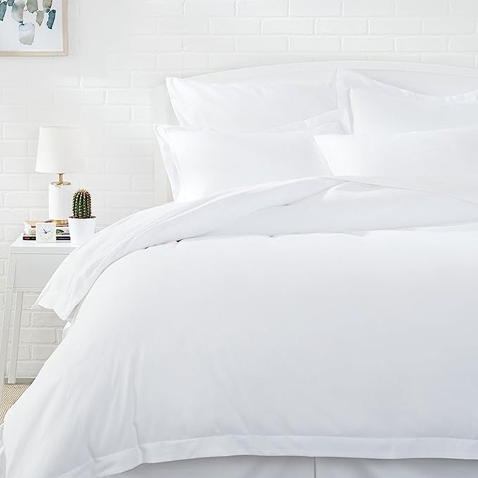 AmazonBasics Light-Weight Microfiber Duvet Cover Set with Snap Buttons - Full/Queen, Bright White | Amazon (US)