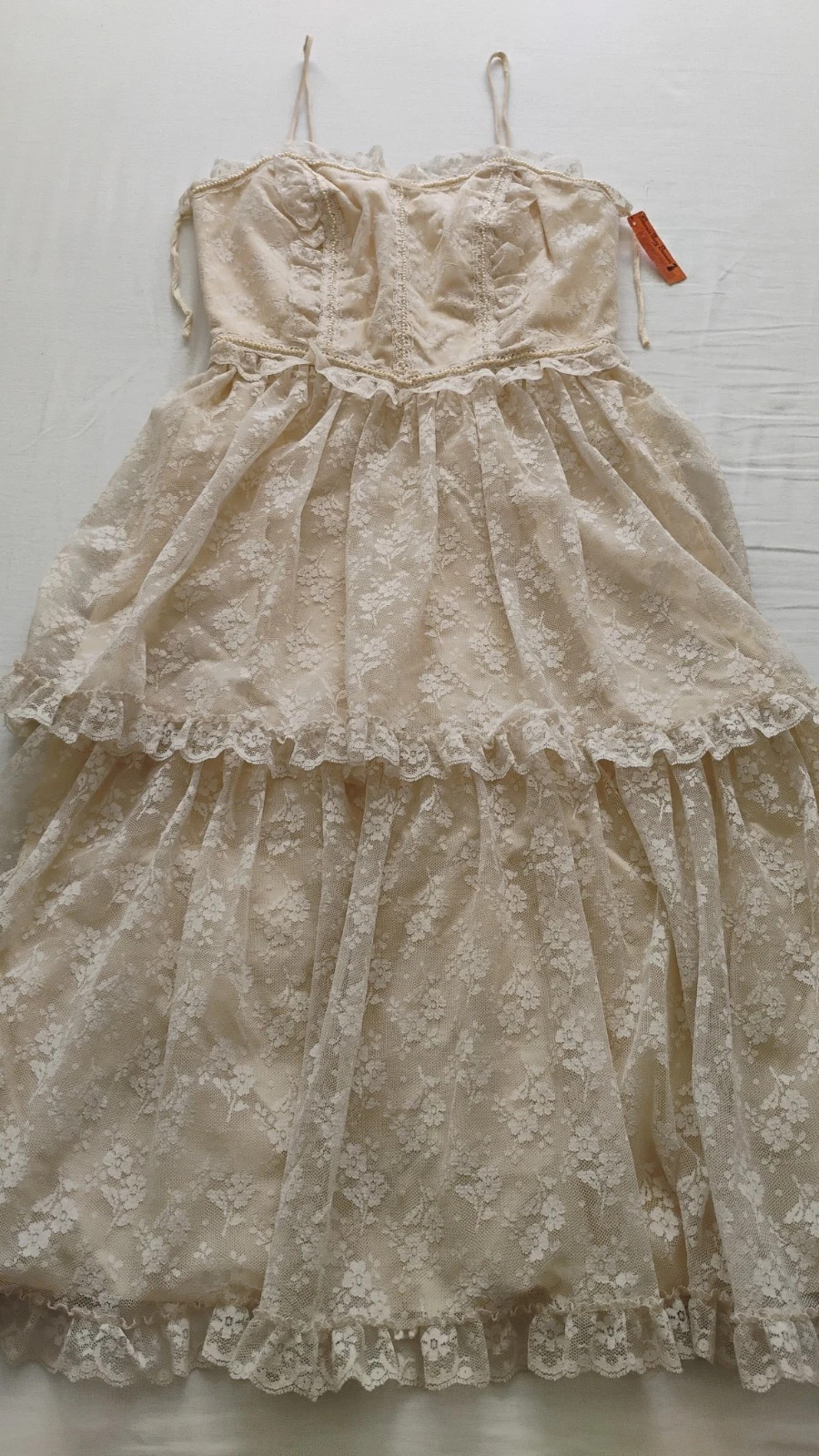 Vtg Lace Dress Women's Cream Midi Cottage Fairy Prairie Small Pearls XS New READ | eBay US