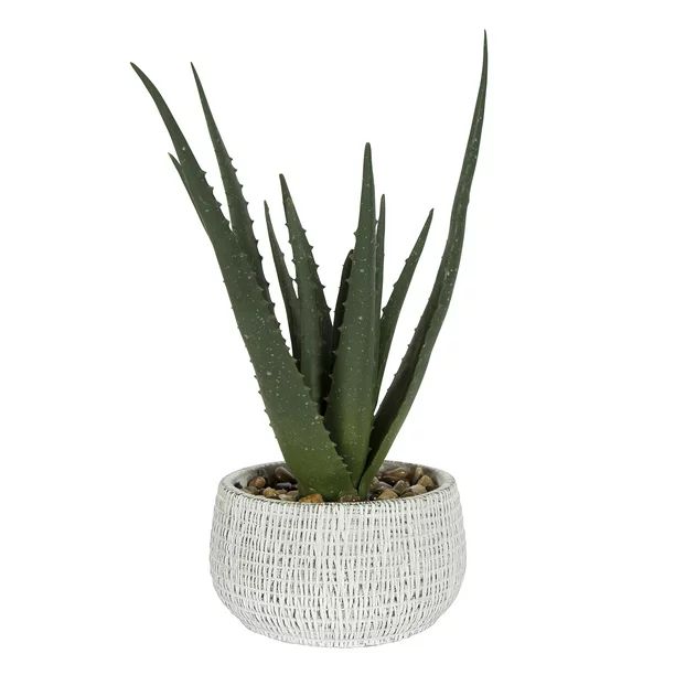 Better Homes & Gardens Faux Aloe Plant in White and Black Stone Planter, 11" x 6.5" - Walmart.com | Walmart (US)