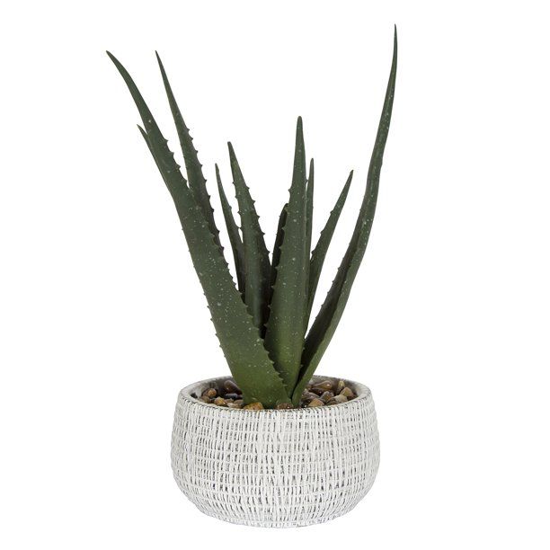 Better Homes & Gardens Faux Aloe Plant in White and Black Stone Planter, 11" x 6.5" | Walmart (US)