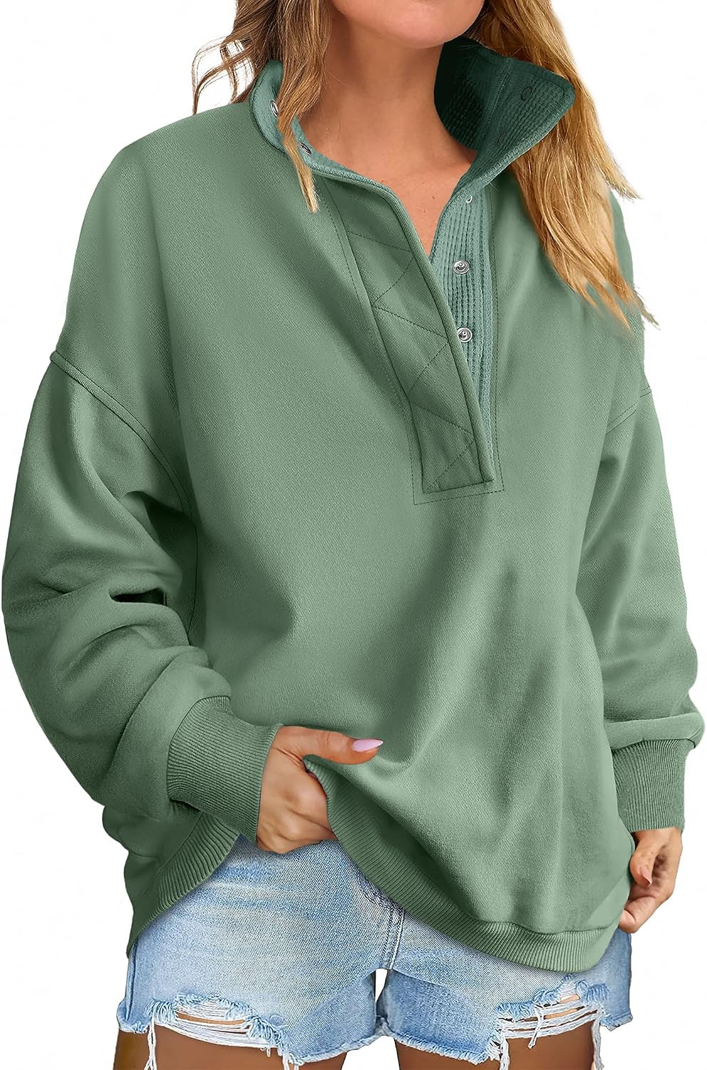ANRABESS Women's Oversized Sweatshirt Mock Neck Henley 2026 Fall Outfits | Amazon (US)