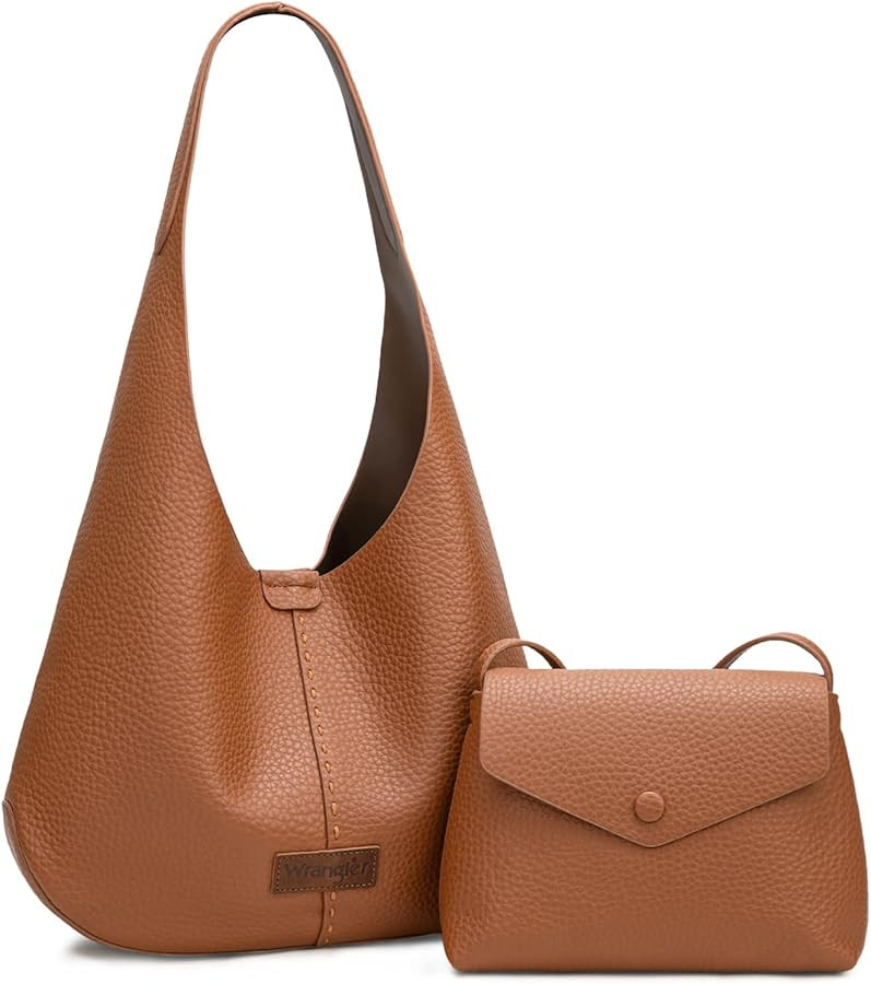Wrangler Hobo Bag Purse for Women 2PCS Set, Slouchy Shoulder Handbags with Small Crossbody Bag | Amazon (US)