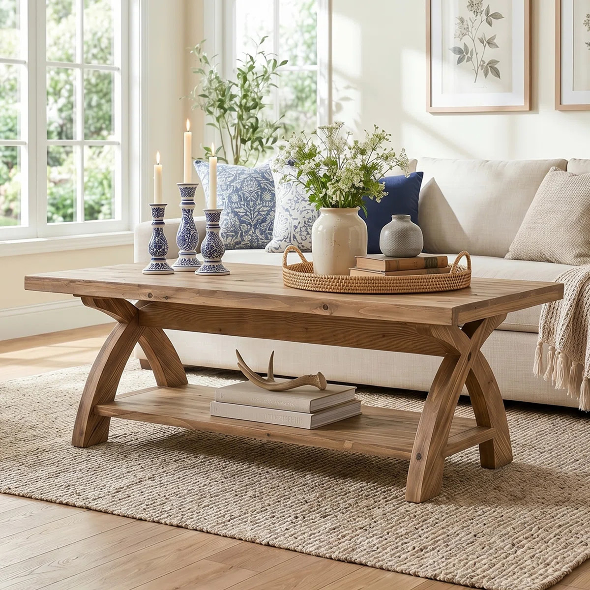 Solid Wood Coffee Table With Storage Shelf, Rustic Rectangular Center Table | Wayfair North America