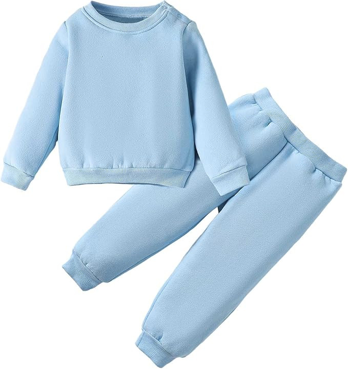 SOBOWO Toddler Baby Boy Girl Clothes Winter Solid Color Long Sleeve Pullover Sweatshirt Pants 2Pc... | Amazon (US)