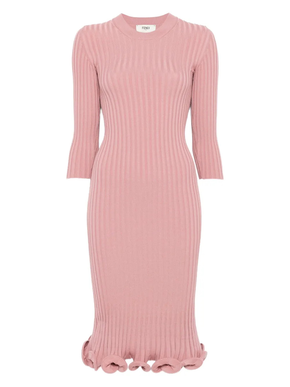 FENDI ribbed-knit Ruffled Midi Dress | Pink | FARFETCH | Farfetch Global