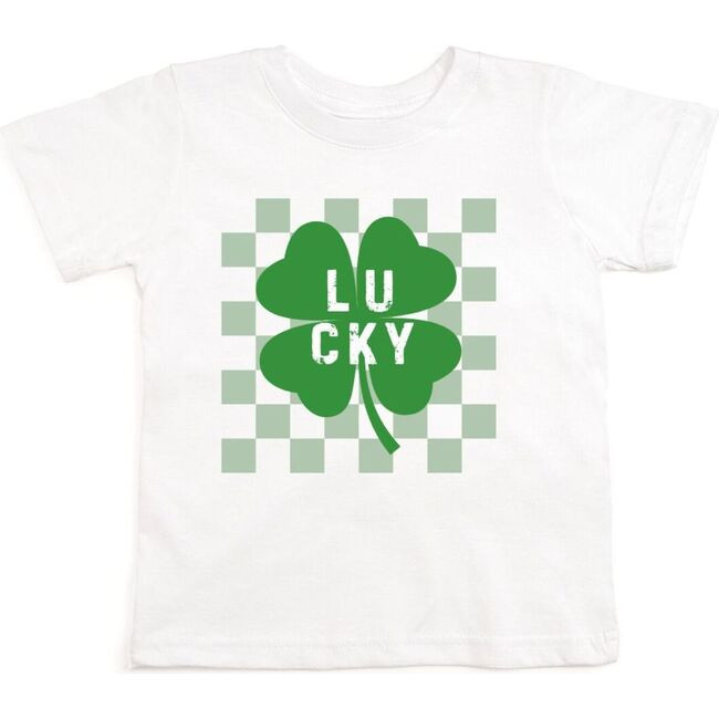 Sweet Wink | Lucky Shamrock Checkered St. Patrick's Day Short Sleeve T-Shirt, Ash (Grey, Size 3Y) | Maisonette | Maisonette