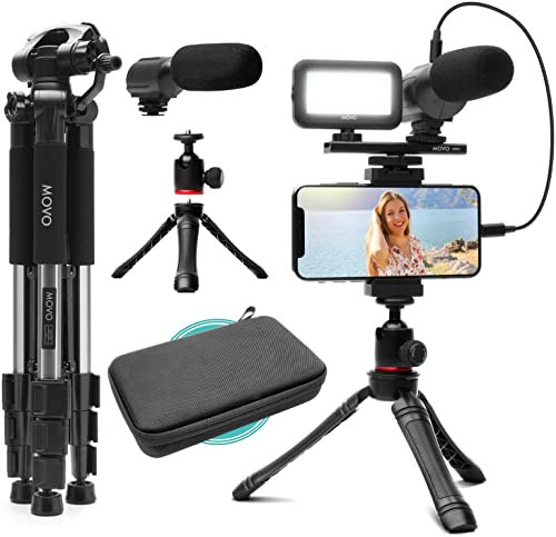 Movo iVlogger iPhone/Android Compatible Vlogging Kit with Fullsize Tripod - Phone Video Kit Accessories: Tripods, Phone Mount, LED Light and Cellphone Shotgun Microphone for Phone Video Vlog Recording | Amazon (US)