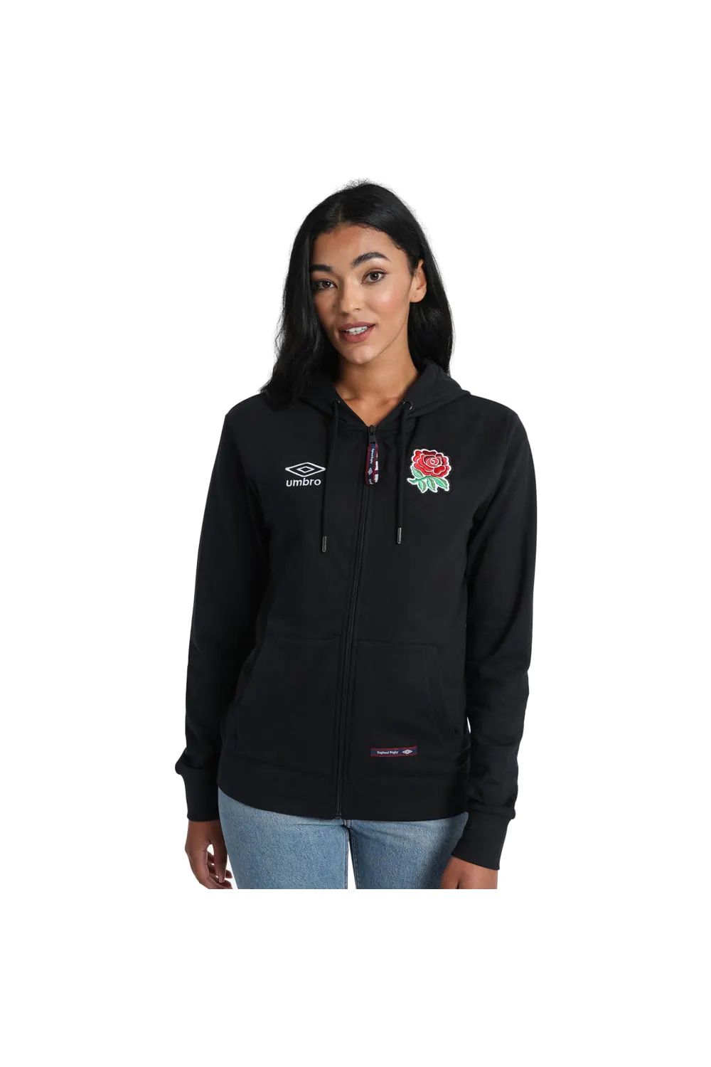 Umbro England Rugby Womens/Ladies Classic Full Zip Hoodie - Black | Verishop