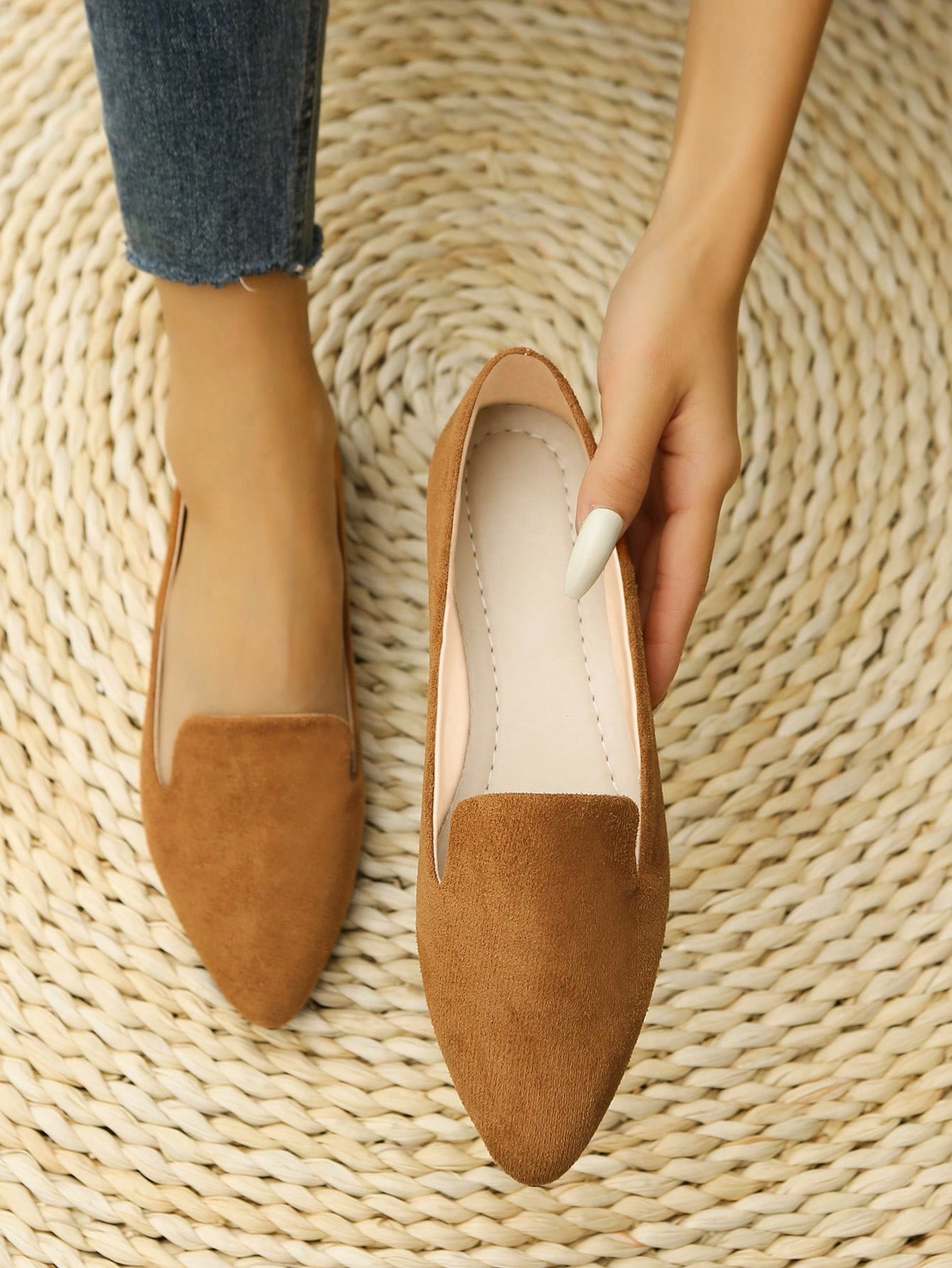 Women's Fashion Pointed Toe Flats, Elegant Daily Office Commute Casual Suede Flat Shoes, Brown, A... | SHEIN