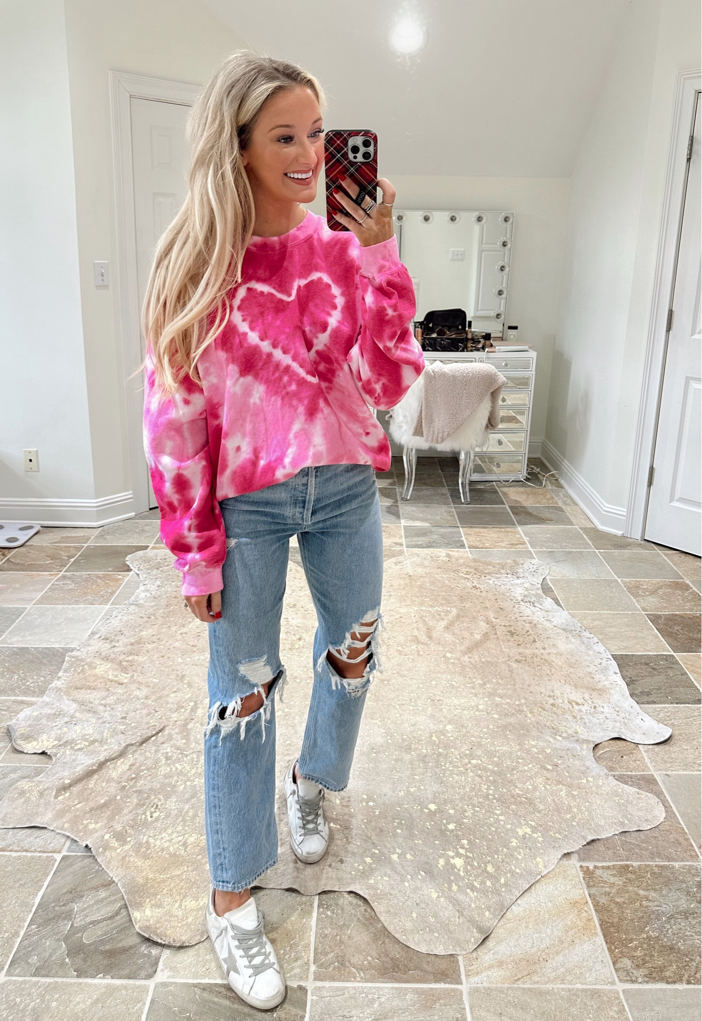 heart sweatshirt from @urbanoutfitters - SO cute for Valentine’s Day!! Linked my jeans (size S) and GG sneakers!

#LTKstyletip #LTKunder100 #LTKshoecrush