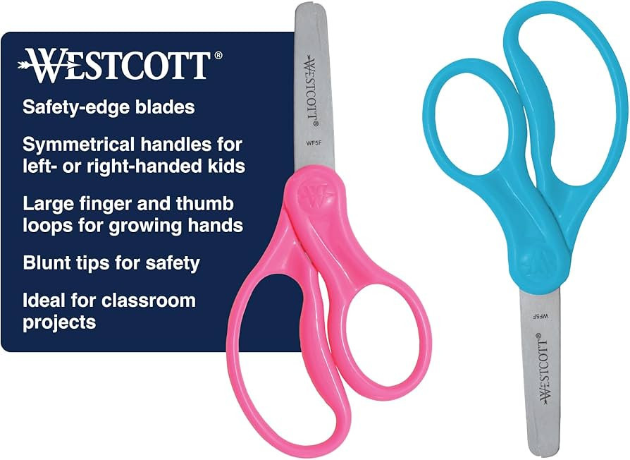 Westcott 5" Hard Handle Kids Scissors, Blunt, Assorted Colors, 2-Pack | Amazon (US)