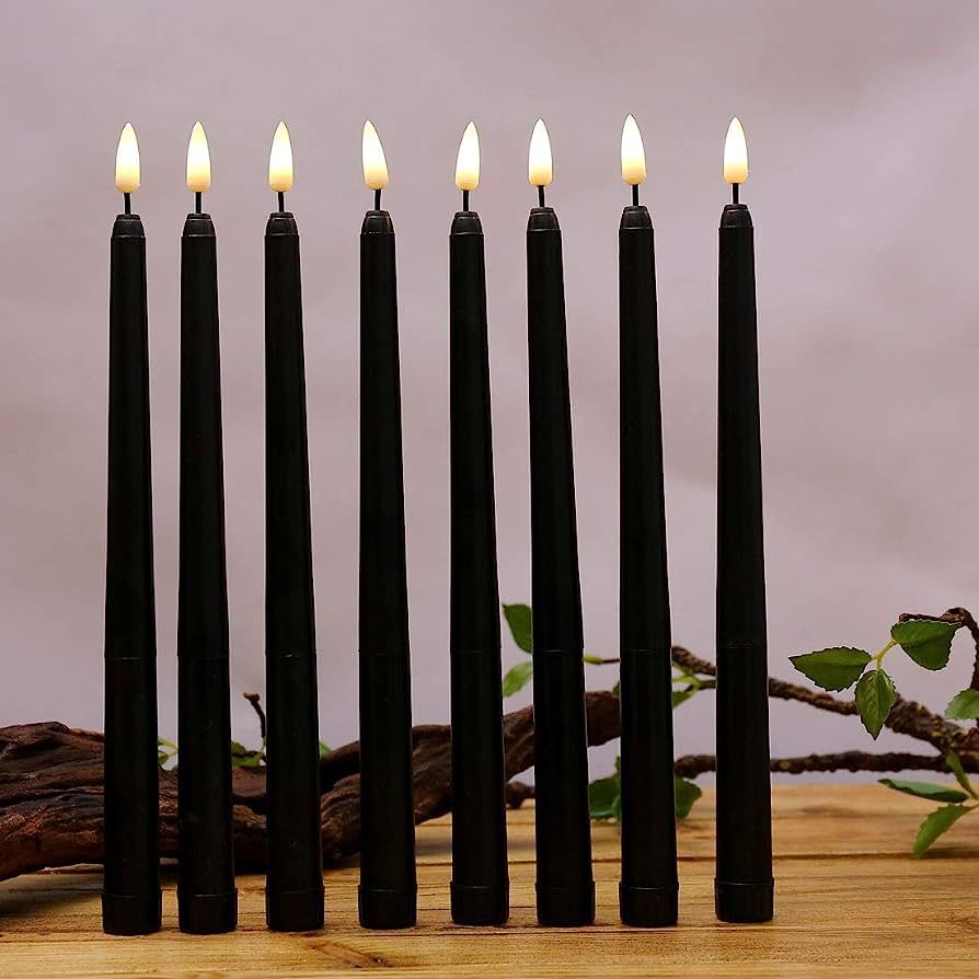Amazon.com: Datomarry Pack of 12 Black Body Flickering Flameless Taper Candles,11 inch Warm White... | Amazon (US)