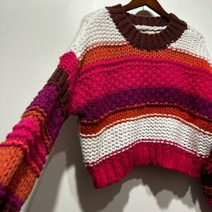 Altar’d State Cropped, Oversized, Chunky-knit, Striped Women's Sweater | Poshmark