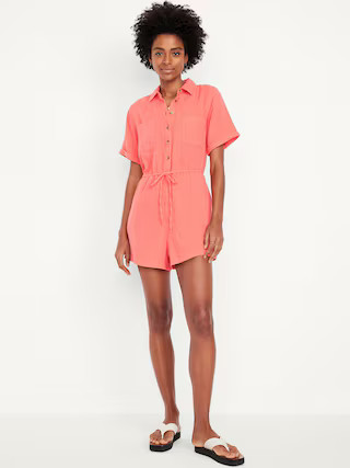 Waist-Defined Crinkle Gauze Romper | Old Navy (US)