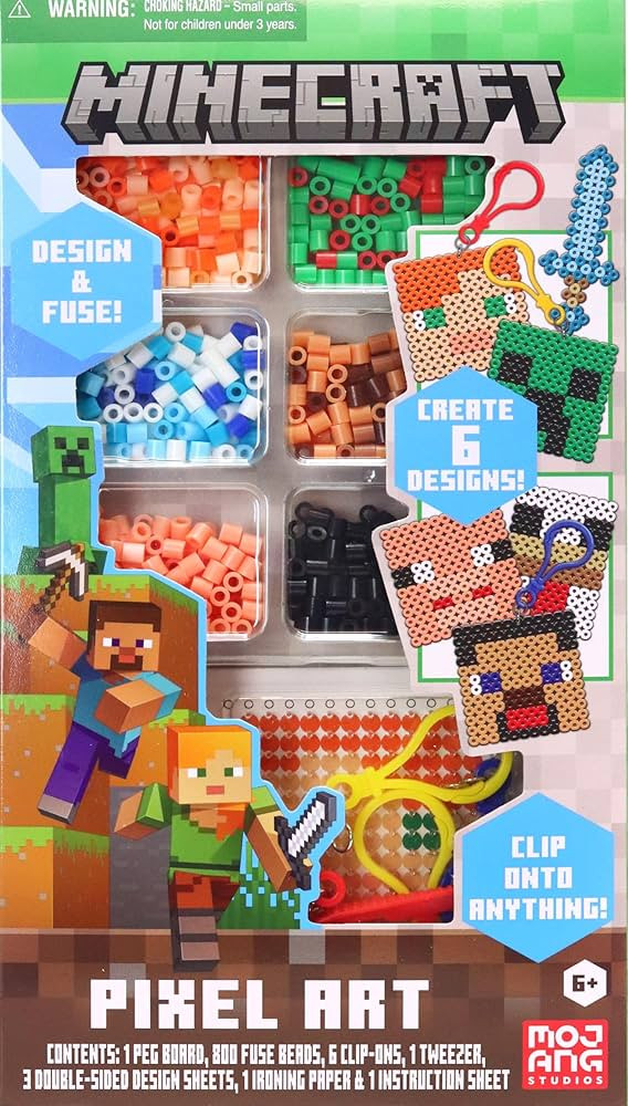 Tara Toy Minecraft Pixel Art Bead Kit 2500+ Beads, Templates & Pegboards Build Minecraft Pixel Ch... | Amazon (US)