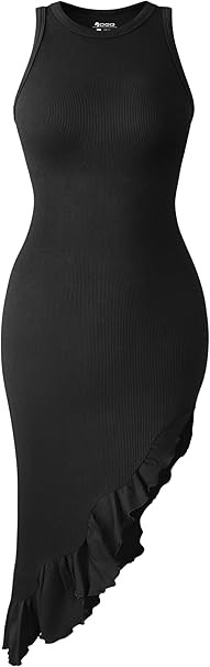 OQQ Women's Dresses Sexy Sleeveless Crew Neck Ruffled Irregular Elegant Party Dress | Amazon (US)