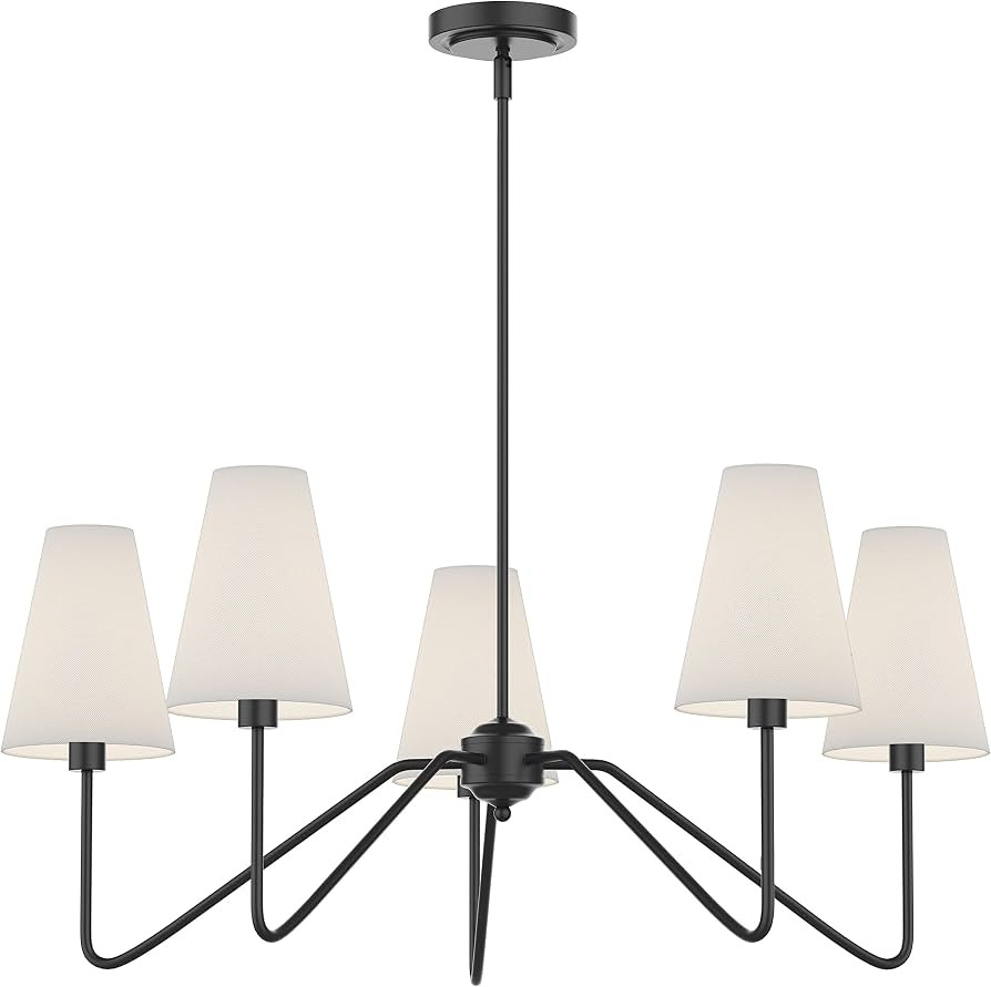 Electro bp;30" Dia 5-Arm Classic Chandeliers Matt Black with White Linen Shades,Light Fixture for... | Amazon (US)