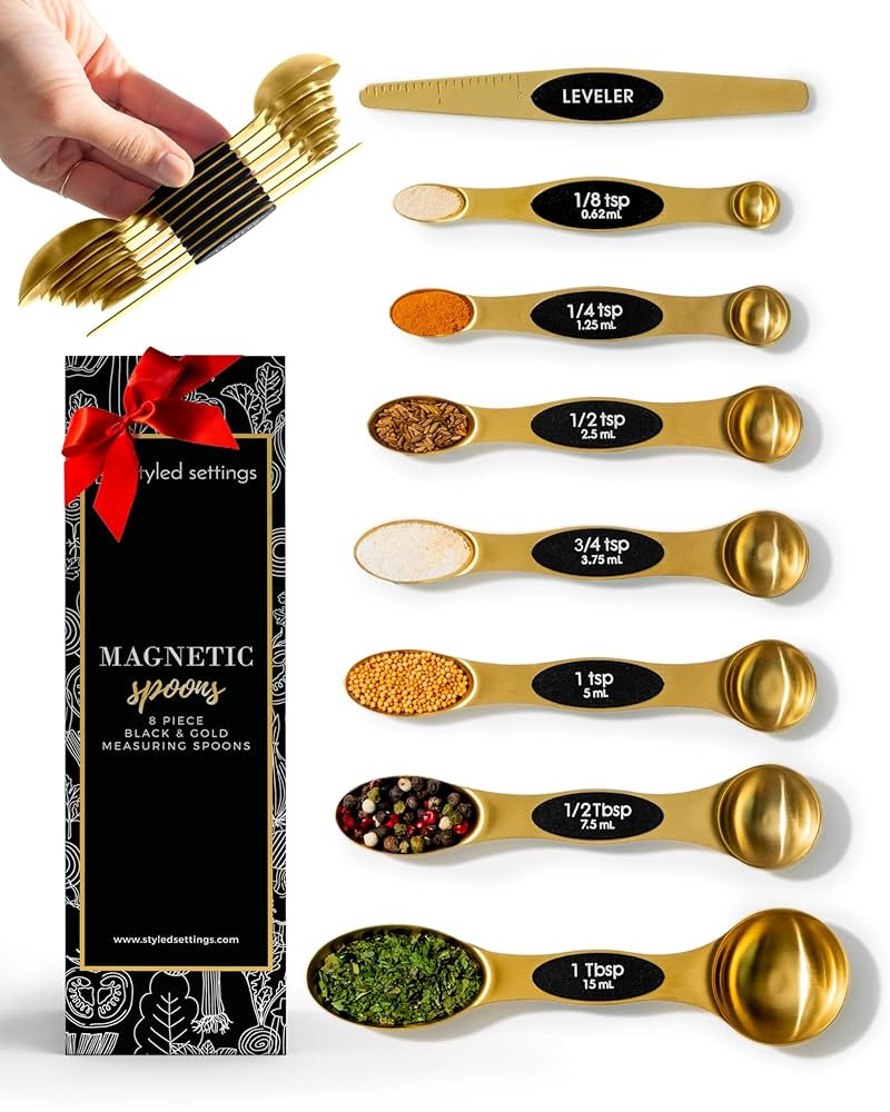 Magnetic Measuring Spoons Set – Stainless Steel Gold Measuring Spoons for Cooking and Baking ... | Amazon (US)