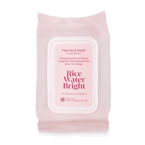 The Face Shop Rice Water Bright Cleansing Facial Wipes - Rice Extract - Refreshing, Brightening, Moisturizing - Infused with Cleansing Milk - Vegan Disposable Makeup Remover Wipes - Korean Skin Care | Amazon (US)