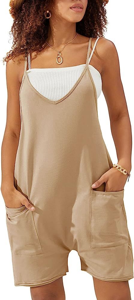 UANEO Rompers for Women Summer Stretchy Baggy Jumpsuits Overall Romper Shorts Jumpers Onesie | Amazon (US)