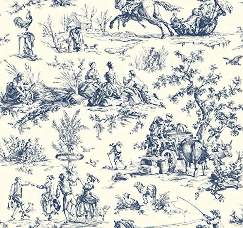 York Wallcoverings Ashford Seasons Toile Removable Wallpaper, Navy/Off-White | Amazon (US)