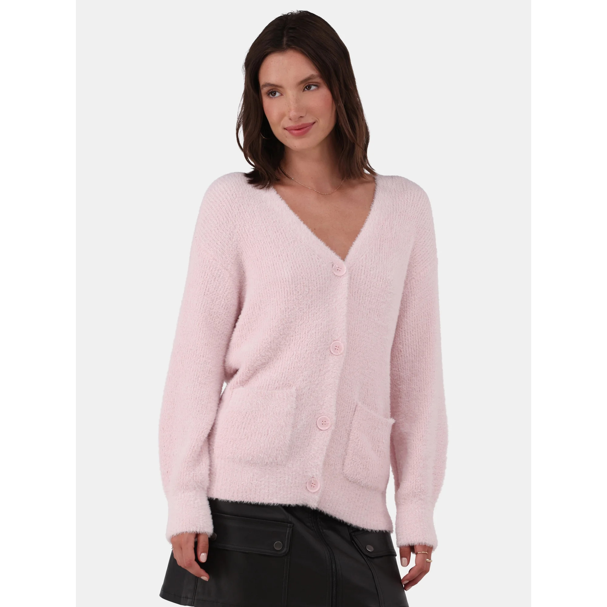 No Boundaries Fuzzy Cardigan Sweater, Women's and Women’s Plus | Walmart (US)