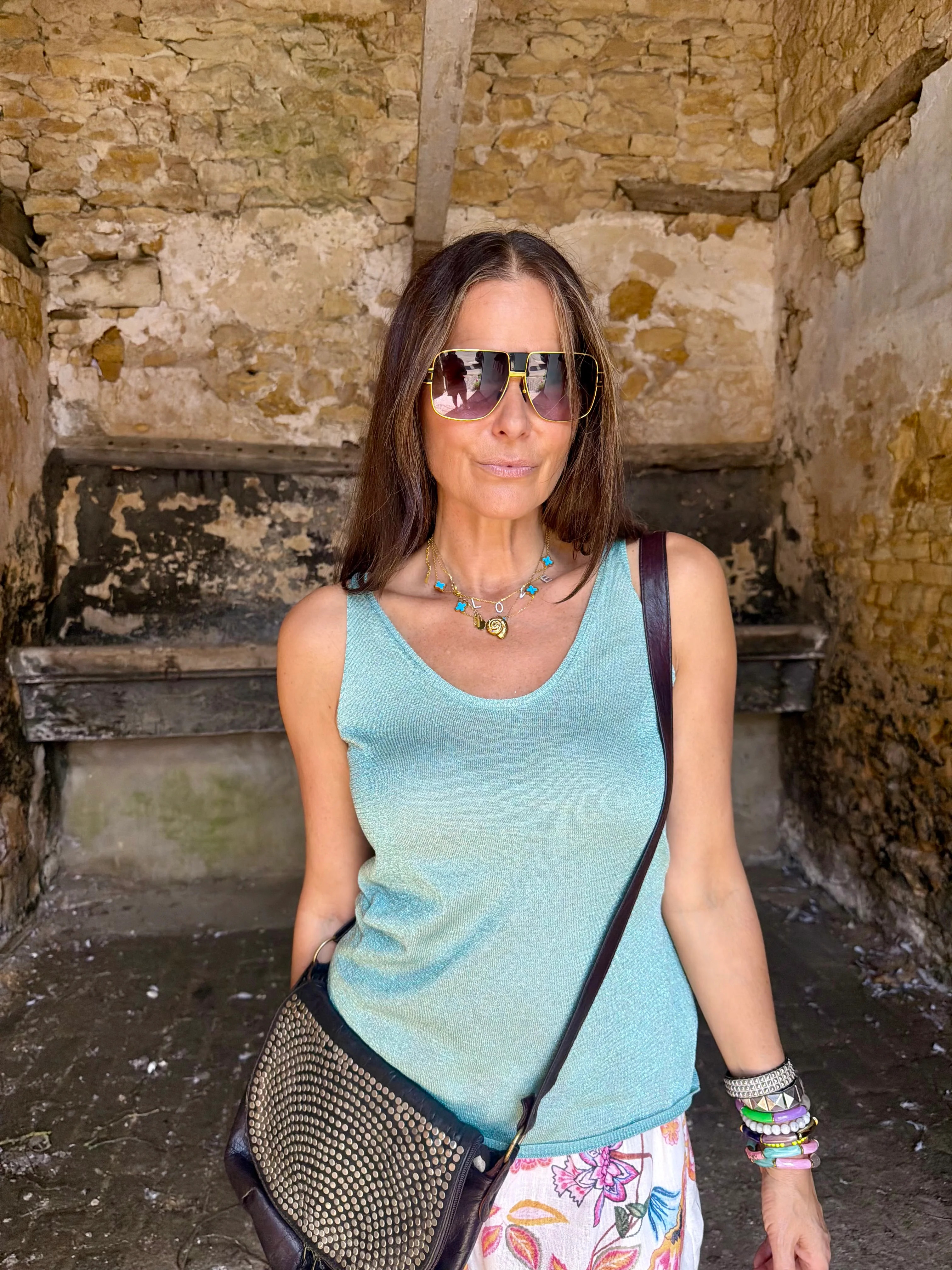 Bluebell Metallic Tank Top - Blue | Law and Co
