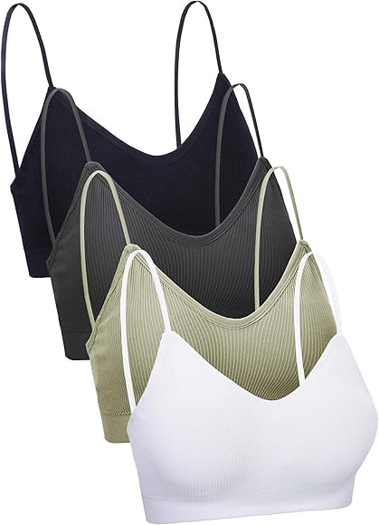 4 Pieces V Neck Cami Bra Padded Seamless Bralette Straps Sleeping Bra for Women Girls | Amazon (US)