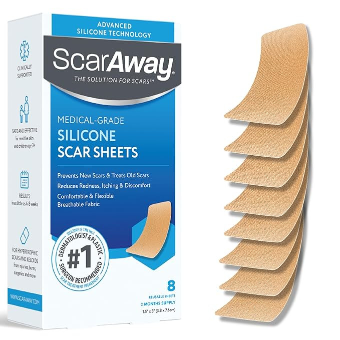 ScarAway Advanced Silicone Scar Sheets, Medical Grade Silicone Strips (1.5" x 3") Scar Treatment ... | Amazon (US)