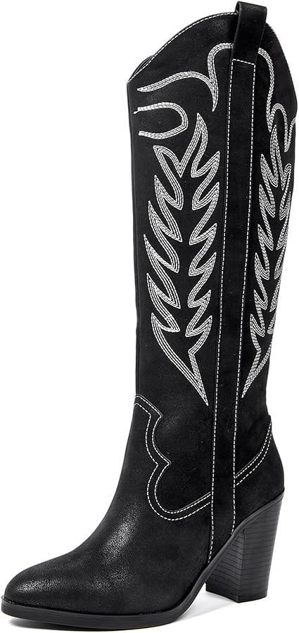 Women's Cowboy Knee High Boots, Western Boots Cowgirl Boots for Women, Pointed Toe Chunkey Heel B... | Amazon (US)