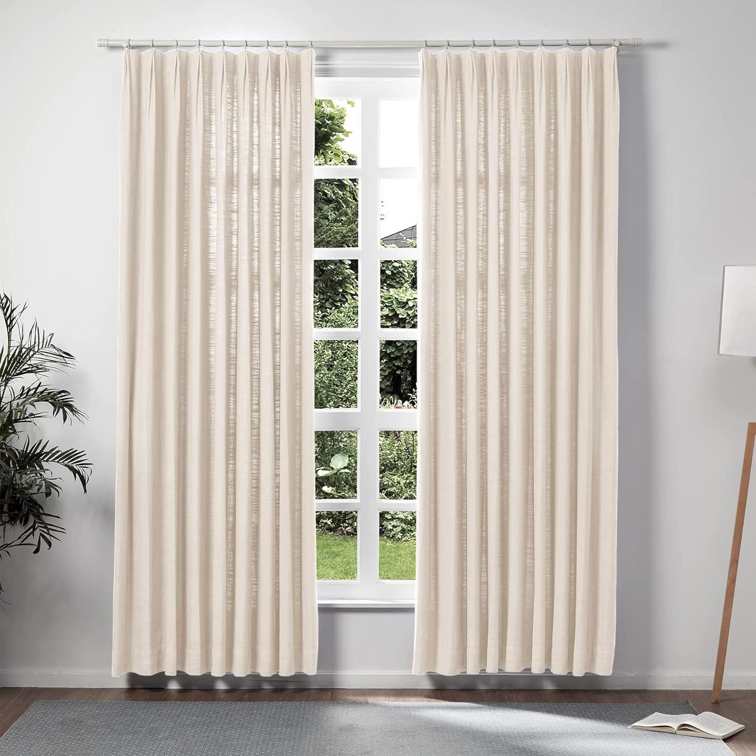 TWOPAGES Double Layer Lined Pinch Pleated Curtain Sand Beige Linen Blend Light Filtering Room Dar... | Amazon (US)