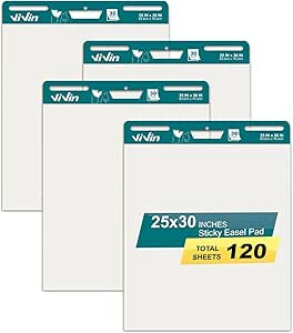 ViVin Super Sticky Easel Pad, 25 x 30 Inches Flip Chart Paper for Teachers, Large Self Stick Ease... | Amazon (US)