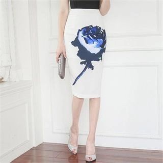 Flower Print Pencil Skirt | YesStyle (US)