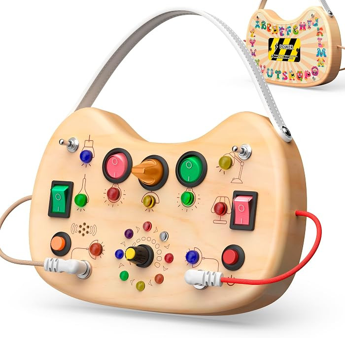 UdoUto Montessori Wooden Busy Board for Toddlers with LED Lights & Switches | Portable Activity B... | Amazon (US)