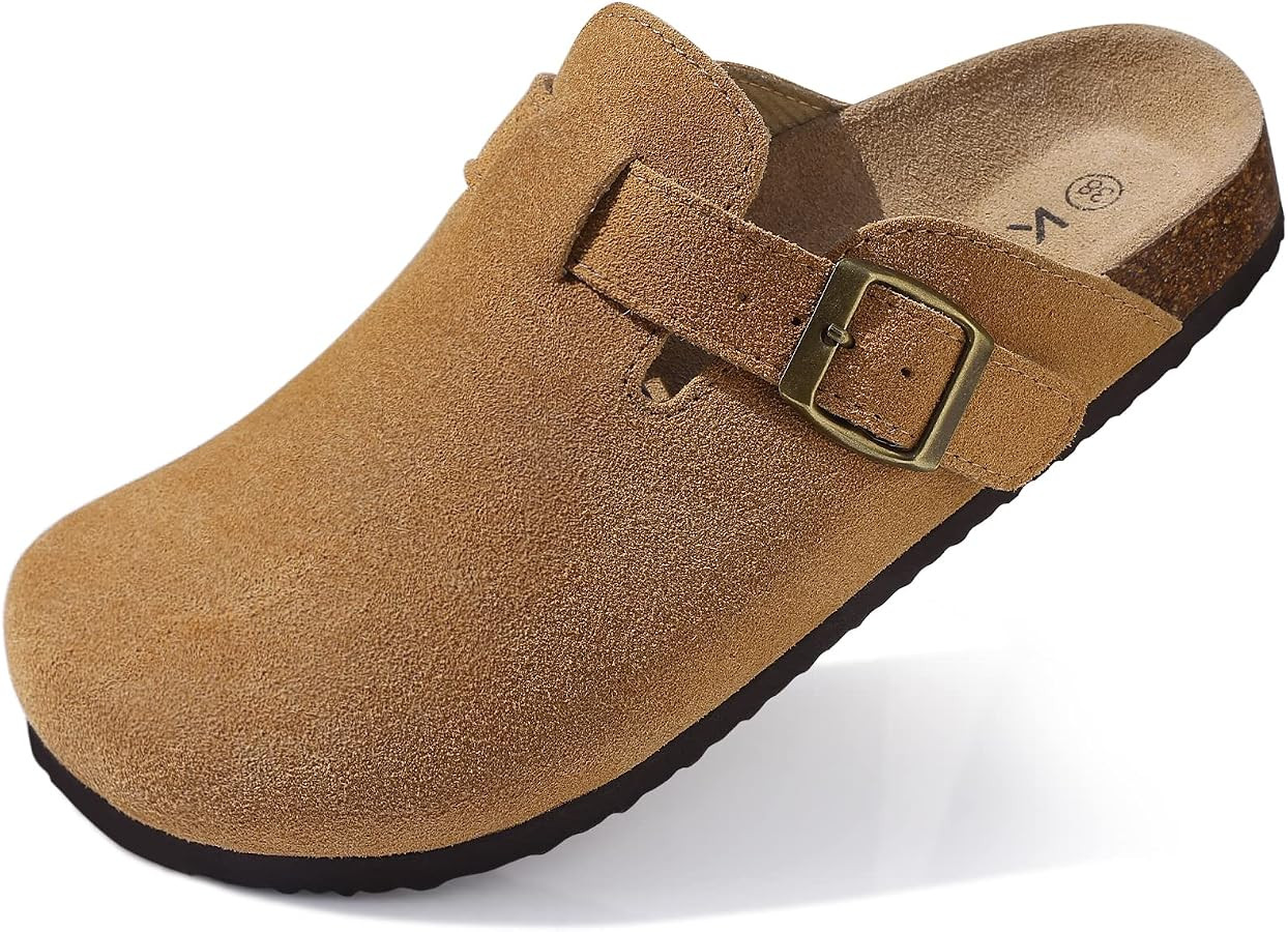KIDMI Women's Suede Clogs Leather Mules Cork Footbed Sandals Potato Shoes with Arch Support | Amazon (US)