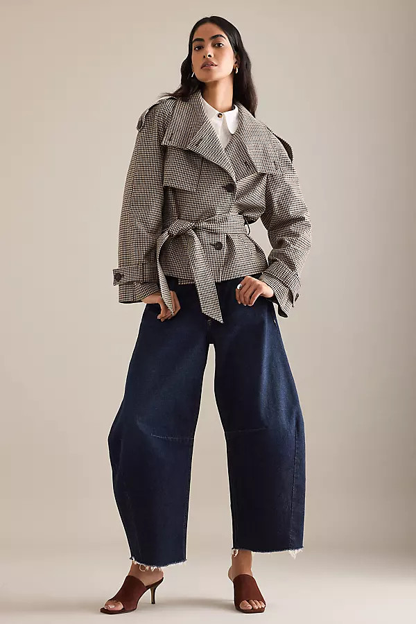 By Anthropologie Crop Plaid Trench Coat | Anthropologie (US)