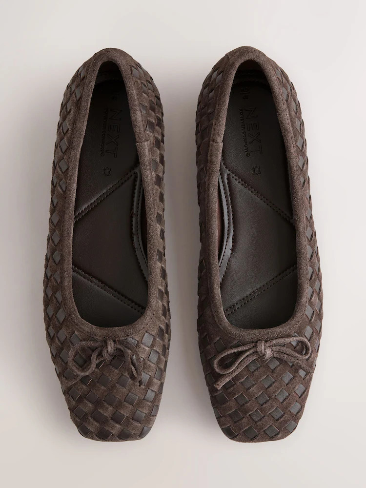 Chocolate Brown Forever Comfort® Leather Weave Ballet Flats | Next EU