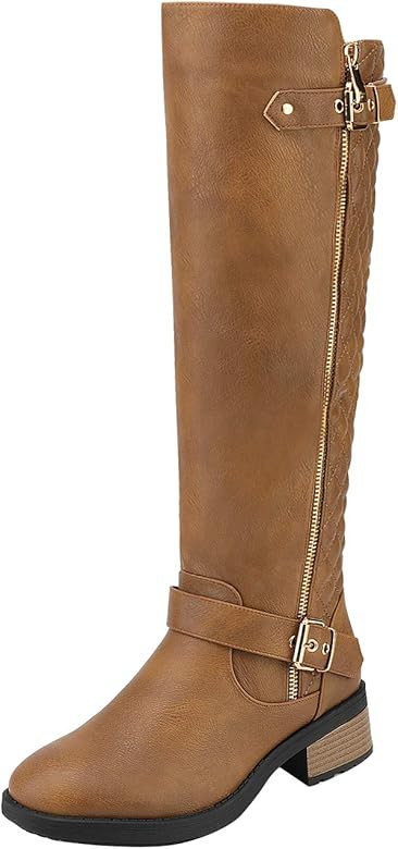 DREAM PAIRS Women's Knee High Boots Wide Calf Low Heel Riding Boots Fall Tall Boots for Women | Amazon (US)