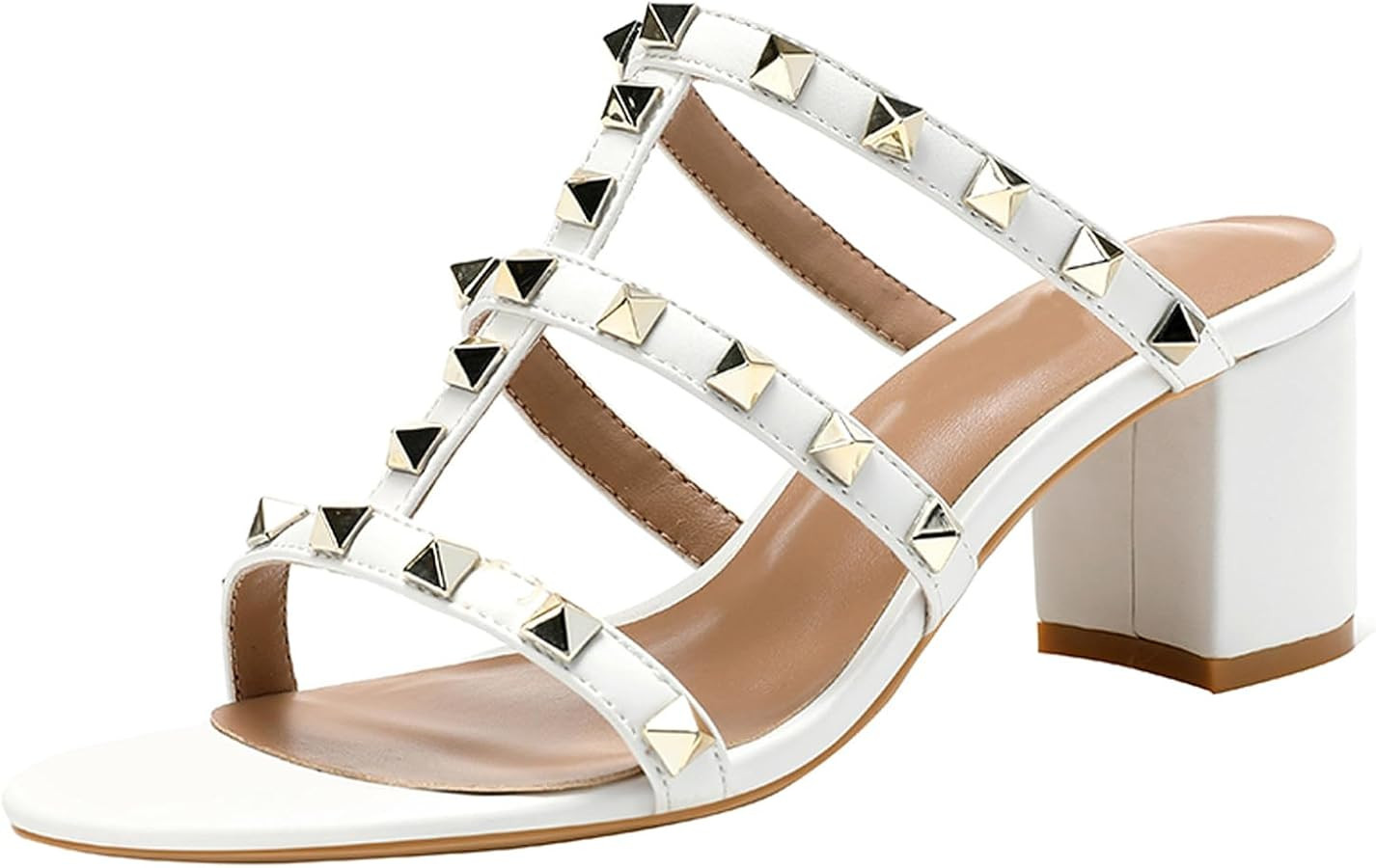 bbruriy Heeled Sandals with Studs for Womens Studded Strappy Chunky high heels Slingback Open toe... | Amazon (US)