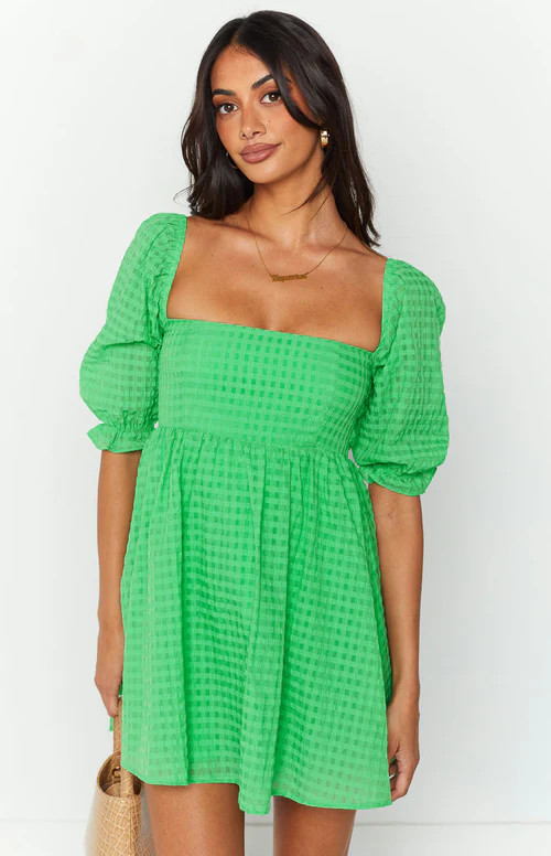 Rubi Green Babydoll Mini Dress | Beginning Boutique (AU)